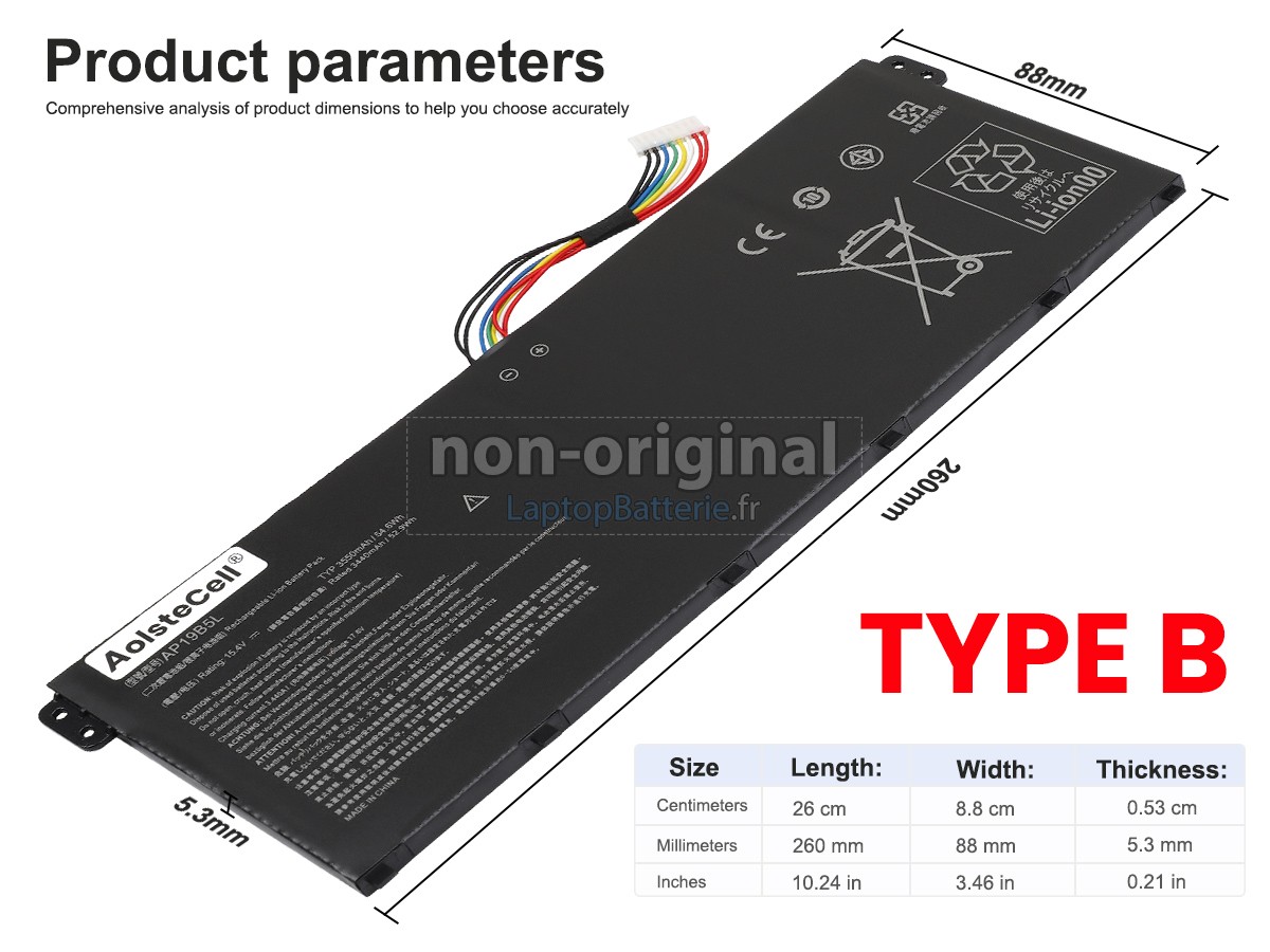 Batterie Remplacement AP19B5L Pour PC Portable Acer - Compatible Aspire 5, Swift 3 - 60Wh, Installation Facile