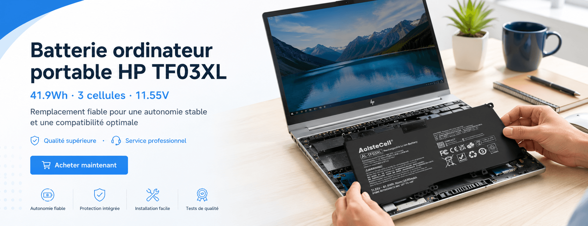 Batterie HP TF03XL(41.9Wh, 3 cellules)