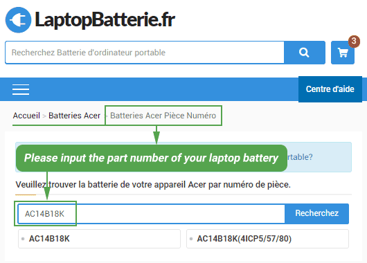 Recherche d’une batterie par sa référence
